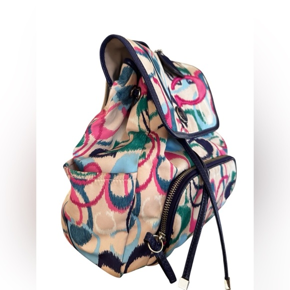 Vintage Coach IKat Print Multi Color Nylon Drawstring Backpack Rucksak F24451 - Picture 2 of 14
